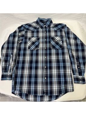 RedHead Pearl Snaps Blue and White Plaid Button-Down Shirt Medium